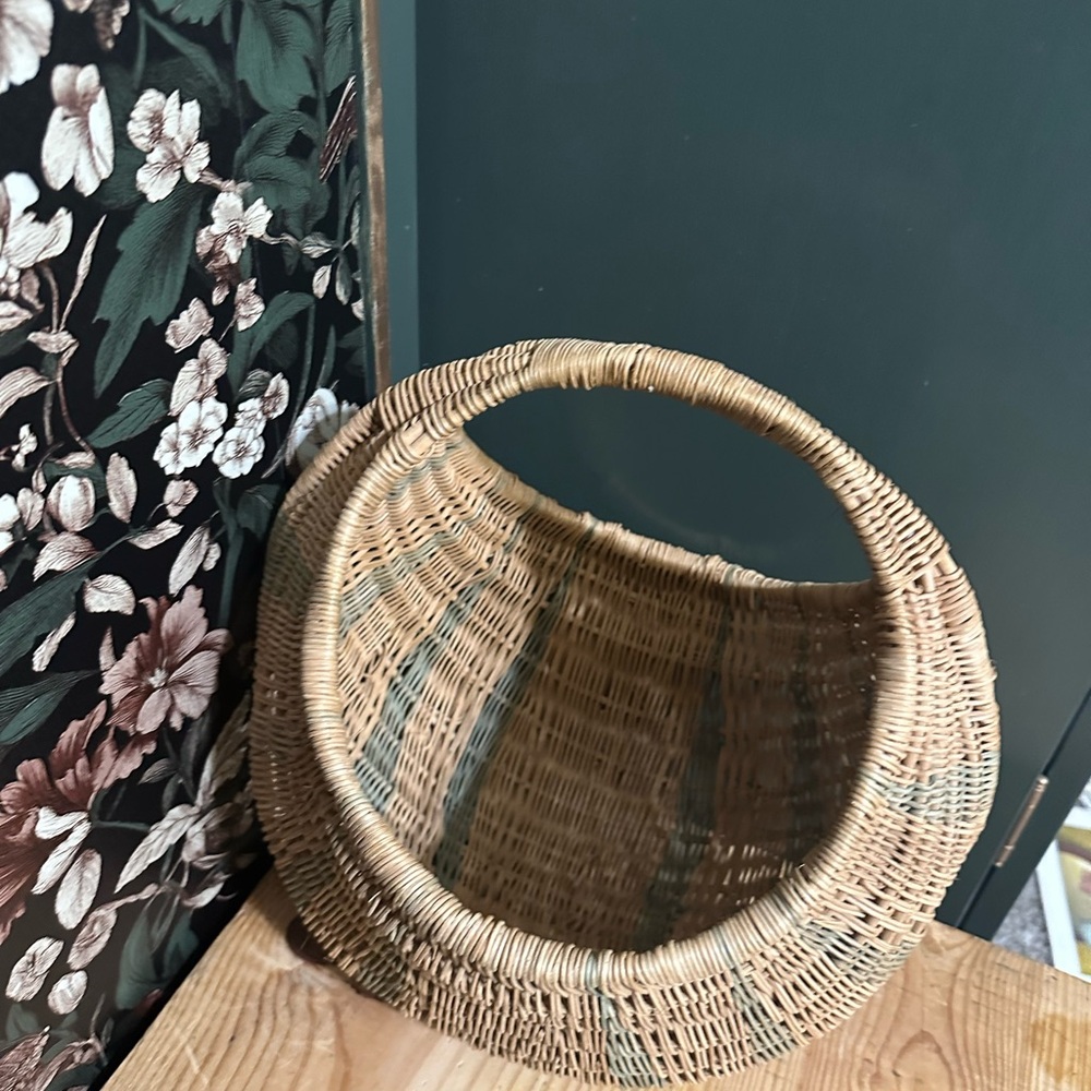 Vintage wood, handmade wicker basket